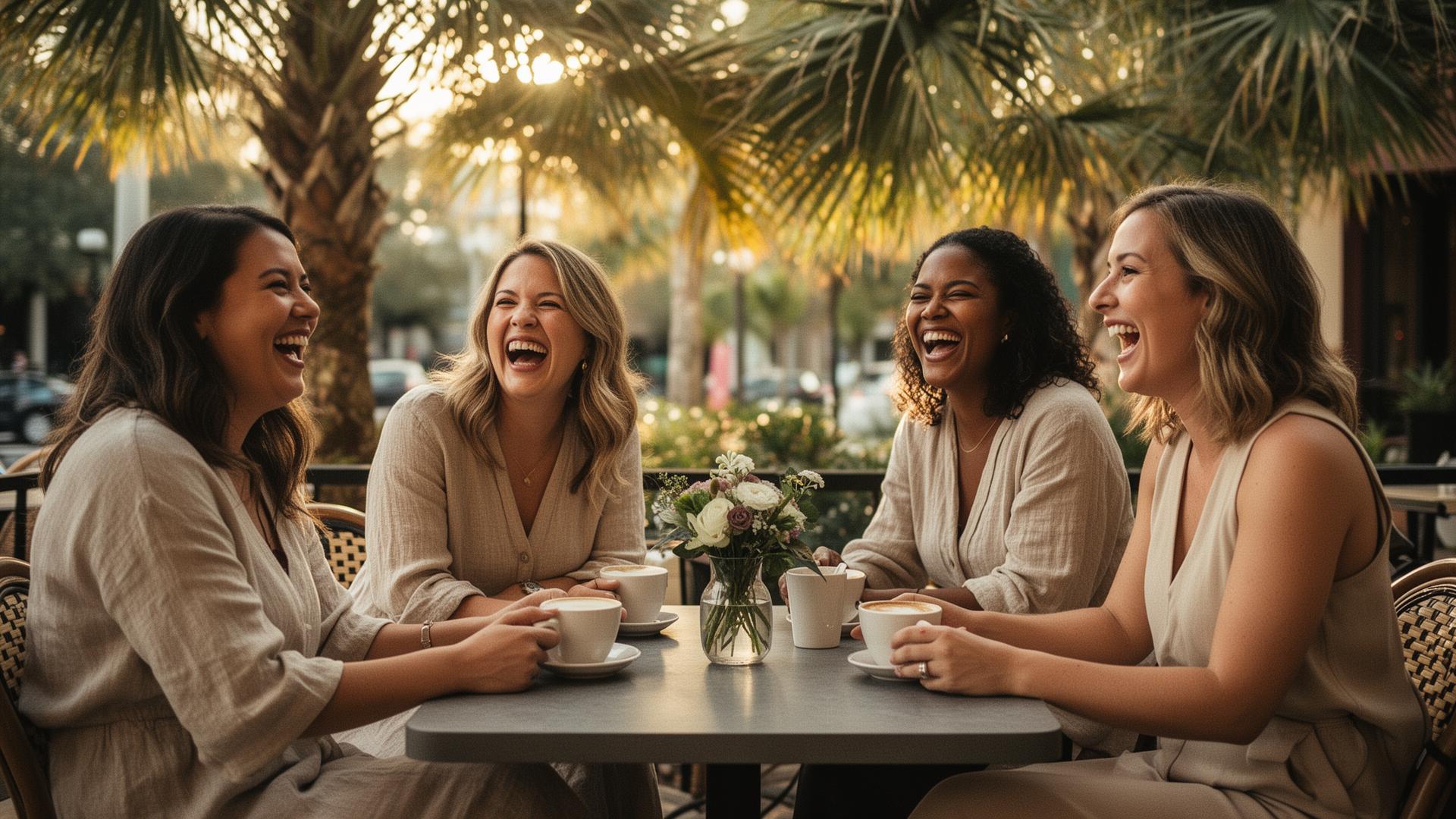 Women gathered in soft golden hour light