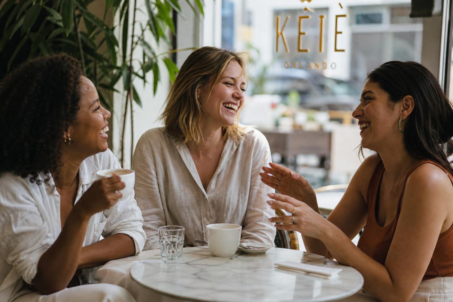Three women meeting over coffee